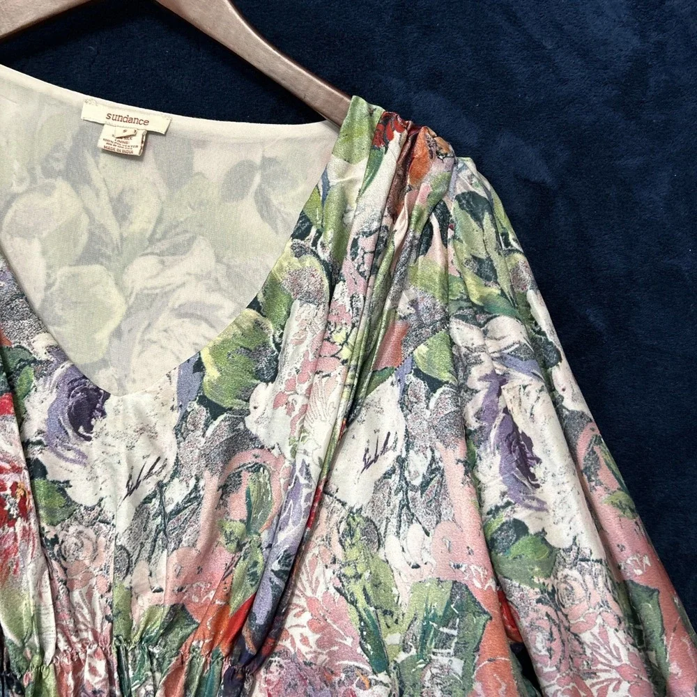 Sundance Womens Silk Top Size S Peasant Artsy‎ Print Floral Luxury Maximalist